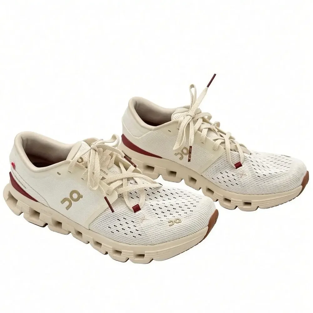 On Cloud X 4 Mens US 8 Ivory Cream Burgundy Training Shoes CloudTec EUC